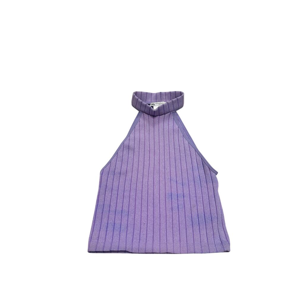 Zara Purple High Neck Ribbed Top, XS/S
